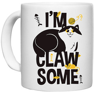                       UDNAG White Ceramic Coffee / Tea Mug 'Clawsome Cat | I am Claw some cat' Perfect for Gifting [330ml]                                              