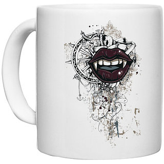                       UDNAG White Ceramic Coffee / Tea Mug 'Wheel and Mouth' Perfect for Gifting [330ml]                                              