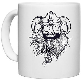                       UDNAG White Ceramic Coffee / Tea Mug 'Viking | Death' Perfect for Gifting [330ml]                                              