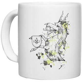                       UDNAG White Ceramic Coffee / Tea Mug 'Logo | Dragon' Perfect for Gifting [330ml]                                              