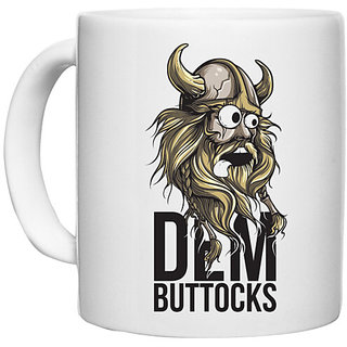                       UDNAG White Ceramic Coffee / Tea Mug 'Vikings | DEM buttocks' Perfect for Gifting [330ml]                                              