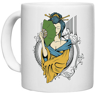                       UDNAG White Ceramic Coffee / Tea Mug 'Japanese | Japanese Lady' Perfect for Gifting [330ml]                                              