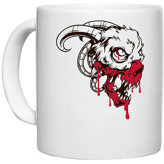                       UDNAG White Ceramic Coffee / Tea Mug 'Death | Blood and death' Perfect for Gifting [330ml]                                              