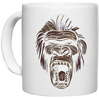                       UDNAG White Ceramic Coffee / Tea Mug 'Chimpanzee' Perfect for Gifting [330ml]                                              