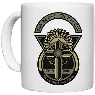                       UDNAG White Ceramic Coffee / Tea Mug 'Christian cross |  is good all the time trust him' Perfect for Gifting [330ml]                                              