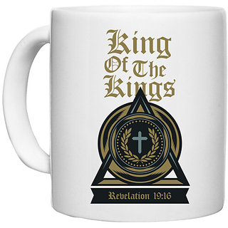                       UDNAG White Ceramic Coffee / Tea Mug 'Christian cross | King of the kings' Perfect for Gifting [330ml]                                              