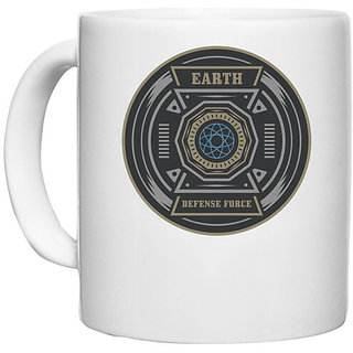                       UDNAG White Ceramic Coffee / Tea Mug 'Logo | Earth Defence Force' Perfect for Gifting [330ml]                                              