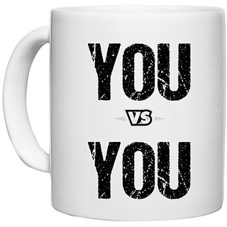                       UDNAG White Ceramic Coffee / Tea Mug 'You vs You' Perfect for Gifting [330ml]                                              