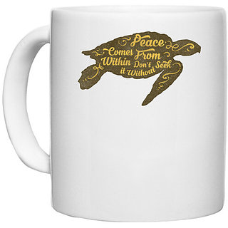                       UDNAG White Ceramic Coffee / Tea Mug 'Peace | Peace come from within don't it without seek' Perfect for Gifting [330ml]                                              