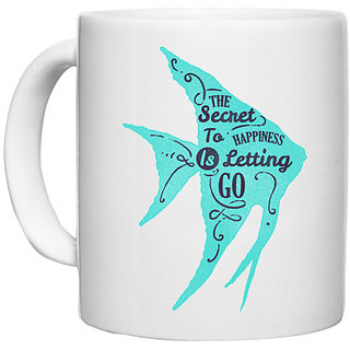                       UDNAG White Ceramic Coffee / Tea Mug 'Secret | A secret to happiness is letting go' Perfect for Gifting [330ml]                                              