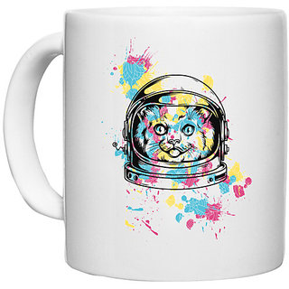                       UDNAG White Ceramic Coffee / Tea Mug 'Astronaut | Astronaut Cat' Perfect for Gifting [330ml]                                              