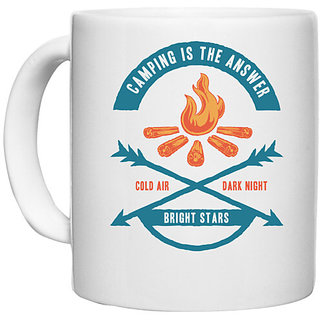                       UDNAG White Ceramic Coffee / Tea Mug 'Camping | Camping is the answer of bright star' Perfect for Gifting [330ml]                                              