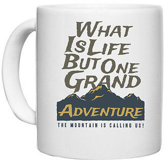                       UDNAG White Ceramic Coffee / Tea Mug 'Mountain and adventure | Mountain and adventure' Perfect for Gifting [330ml]                                              