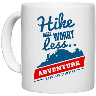                       UDNAG White Ceramic Coffee / Tea Mug 'Mountain Climbing' Perfect for Gifting [330ml]                                              