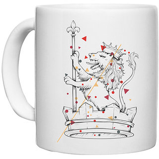                      UDNAG White Ceramic Coffee / Tea Mug 'Crown | Lion Crown' Perfect for Gifting [330ml]                                              