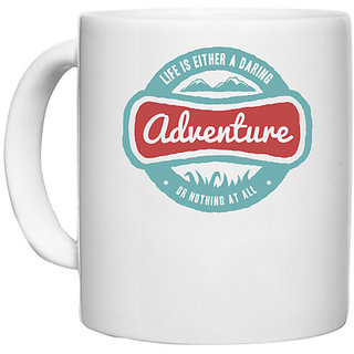                       UDNAG White Ceramic Coffee / Tea Mug 'Adventure' Perfect for Gifting [330ml]                                              
