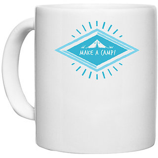                       UDNAG White Ceramic Coffee / Tea Mug 'Make a camp' Perfect for Gifting [330ml]                                              