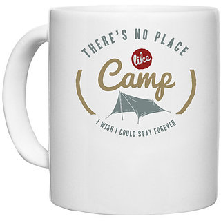                       UDNAG White Ceramic Coffee / Tea Mug 'Camp and Tent' Perfect for Gifting [330ml]                                              