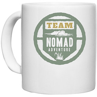                       UDNAG White Ceramic Coffee / Tea Mug 'Team NOMAD adventure' Perfect for Gifting [330ml]                                              