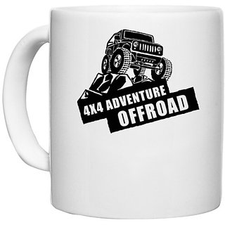                       UDNAG White Ceramic Coffee / Tea Mug 'Adventure offroad' Perfect for Gifting [330ml]                                              
