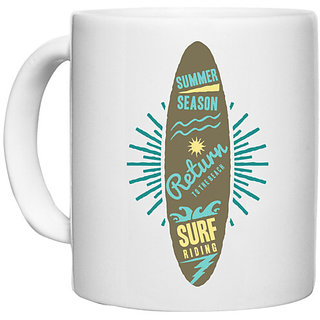                       UDNAG White Ceramic Coffee / Tea Mug 'Surf Riding' Perfect for Gifting [330ml]                                              