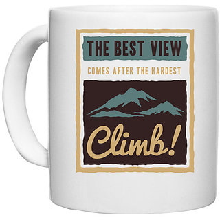                       UDNAG White Ceramic Coffee / Tea Mug 'Mountain view' Perfect for Gifting [330ml]                                              