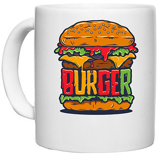                       UDNAG White Ceramic Coffee / Tea Mug 'Foodie | Burger' Perfect for Gifting [330ml]                                              