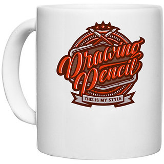                       UDNAG White Ceramic Coffee / Tea Mug 'Style | Drawing pencil' Perfect for Gifting [330ml]                                              