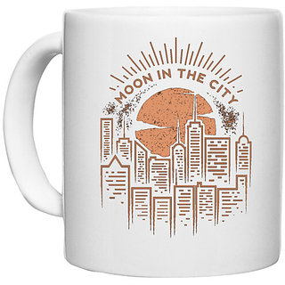                       UDNAG White Ceramic Coffee / Tea Mug 'City | Moon and city' Perfect for Gifting [330ml]                                              