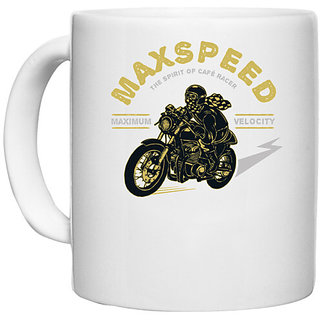                       UDNAG White Ceramic Coffee / Tea Mug 'max Speed and Motor cycle' Perfect for Gifting [330ml]                                              