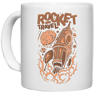                       UDNAG White Ceramic Coffee / Tea Mug 'Rocket | Rocket travel' Perfect for Gifting [330ml]                                              