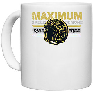                       UDNAG White Ceramic Coffee / Tea Mug 'Ride and Helmet' Perfect for Gifting [330ml]                                              