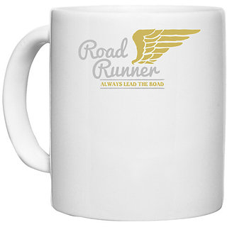                       UDNAG White Ceramic Coffee / Tea Mug 'Road Runner' Perfect for Gifting [330ml]                                              