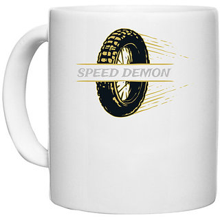                       UDNAG White Ceramic Coffee / Tea Mug 'Speed Demon' Perfect for Gifting [330ml]                                              
