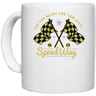                       UDNAG White Ceramic Coffee / Tea Mug 'Race Event | Speedway' Perfect for Gifting [330ml]                                              
