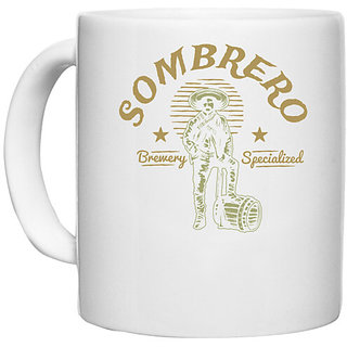                       UDNAG White Ceramic Coffee / Tea Mug 'Wild wild west | Sombrero' Perfect for Gifting [330ml]                                              