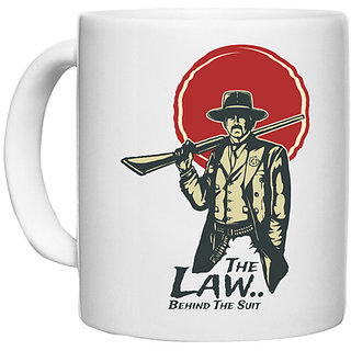                       UDNAG White Ceramic Coffee / Tea Mug 'Wild wild west | the law behind the suit' Perfect for Gifting [330ml]                                              