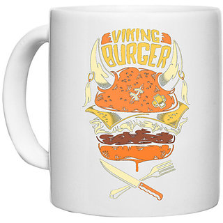                       UDNAG White Ceramic Coffee / Tea Mug 'Vikings | Viking Burger' Perfect for Gifting [330ml]                                              