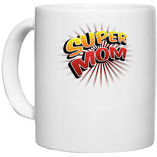                       UDNAG White Ceramic Coffee / Tea Mug 'Mom, red | Super Mom' Perfect for Gifting [330ml]                                              