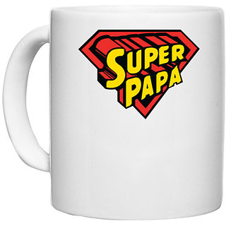                       UDNAG White Ceramic Coffee / Tea Mug 'Papa | Super Papa' Perfect for Gifting [330ml]                                              