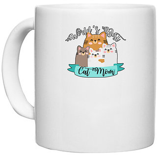                       UDNAG White Ceramic Coffee / Tea Mug 'Mom | Worlds Best cat mom' Perfect for Gifting [330ml]                                              