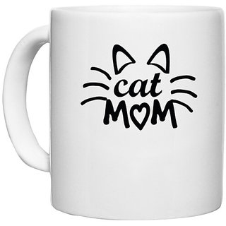                       UDNAG White Ceramic Coffee / Tea Mug 'Super Mummy | cat mom' Perfect for Gifting [330ml]                                              