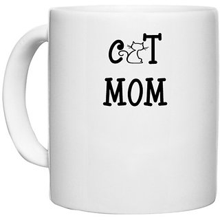                       UDNAG White Ceramic Coffee / Tea Mug 'Mummy | cat mom' Perfect for Gifting [330ml]                                              