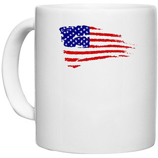                       UDNAG White Ceramic Coffee / Tea Mug 'Flag | American Flag illustration' Perfect for Gifting [330ml]                                              