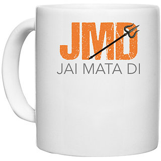                       UDNAG White Ceramic Coffee / Tea Mug 'Navratri | JMD Jay Mata Di' Perfect for Gifting [330ml]                                              