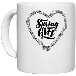                       UDNAG White Ceramic Coffee / Tea Mug 'Spring Gift | Heart' Perfect for Gifting [330ml]                                              