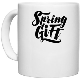                       UDNAG White Ceramic Coffee / Tea Mug 'Spring Gift' Perfect for Gifting [330ml]                                              
