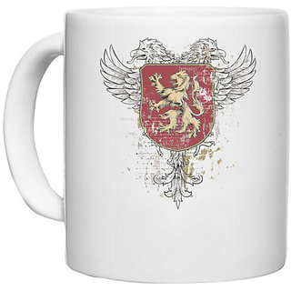                       UDNAG White Ceramic Coffee / Tea Mug 'Logo | Lion' Perfect for Gifting [330ml]                                              