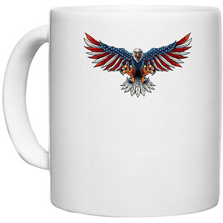                       UDNAG White Ceramic Coffee / Tea Mug 'Bald Eagle | American Flag' Perfect for Gifting [330ml]                                              