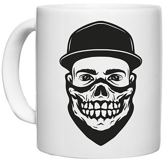                       UDNAG White Ceramic Coffee / Tea Mug 'Death Mask | Gangster' Perfect for Gifting [330ml]                                              